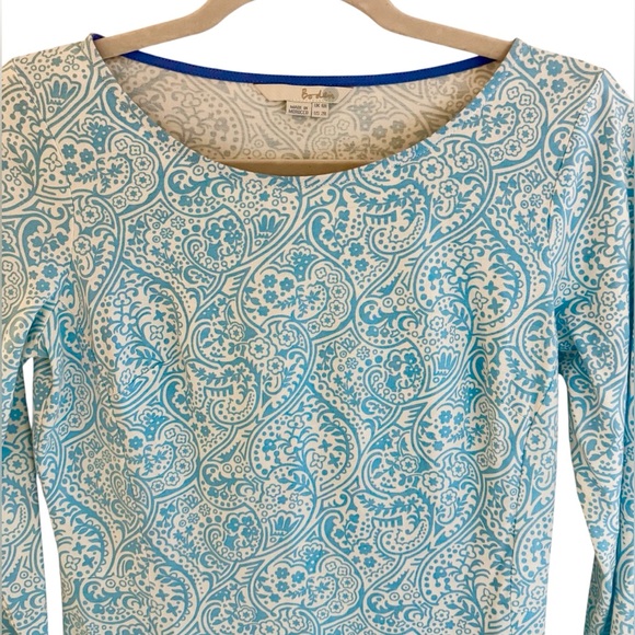 Boden Womens Mia Blue Size 2 Paisley Blue Stretch Dress Made In Morocco - Picture 3 of 8
